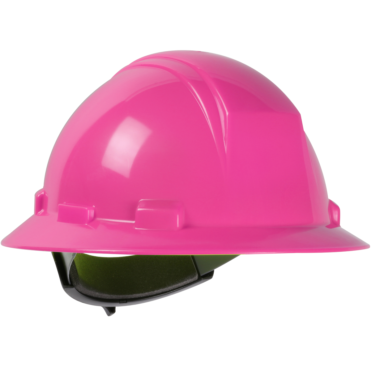 FULL BRIM HARD HAT WITH HDPE SHELL, 4-POINT TEXTILE SUSPENSION AND WHEEL RATCHET ADJUSTMENT