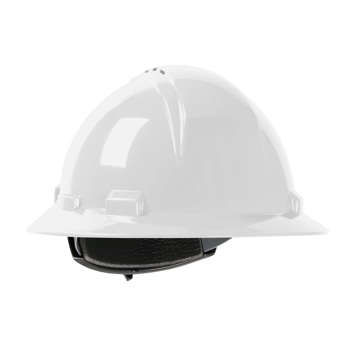 VENTED, FULL BRIM HARD HAT WITH HDPE SHELL, 4-POINT TEXTILE SUSPENSION AND WHEEL RATCHET ADJUSTMENT