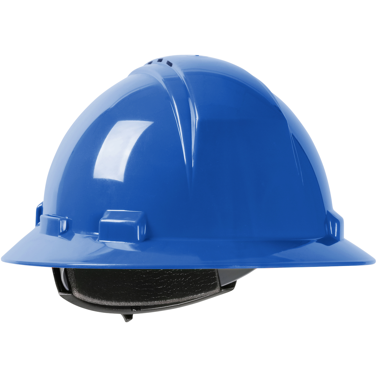 VENTED, FULL BRIM HARD HAT WITH HDPE SHELL, 4-POINT TEXTILE SUSPENSION AND WHEEL RATCHET ADJUSTMENT
