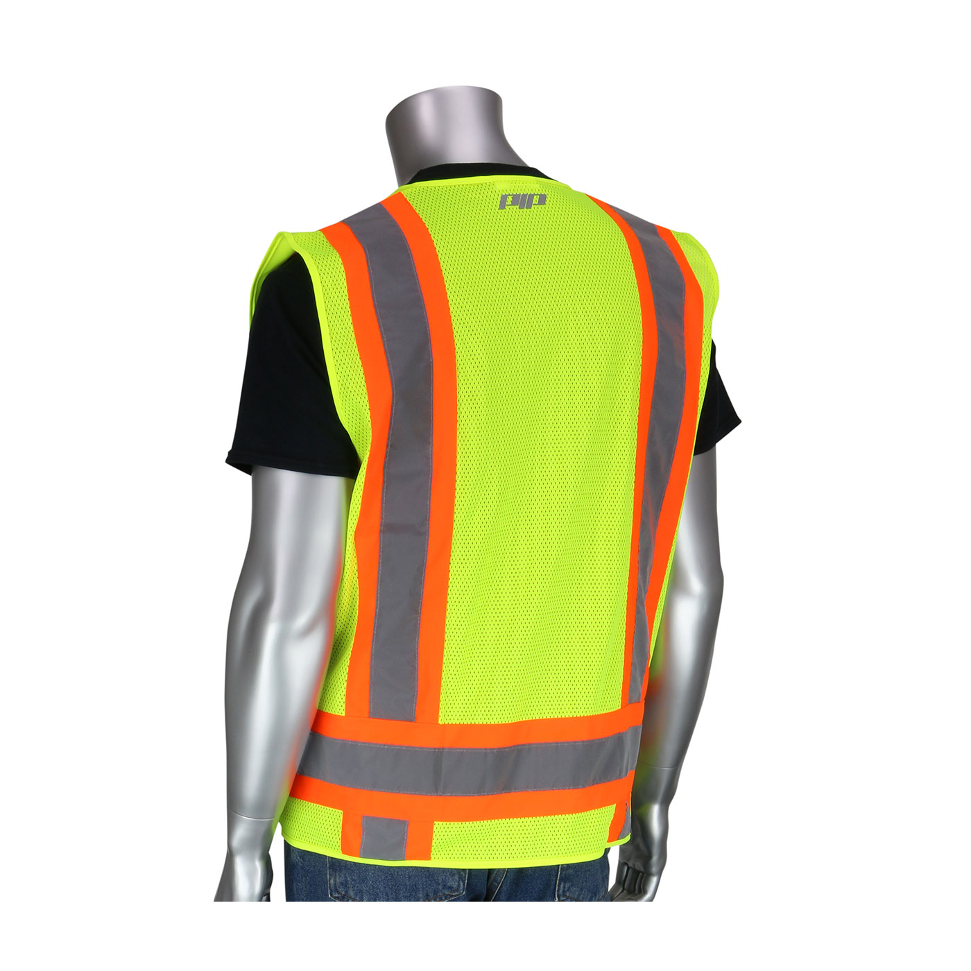 ANSI TYPE R CLASS 2 TWO-TONE ELEVEN POCKET SURVEYORS VEST WITH SOLID FRONT AND MESH BACK