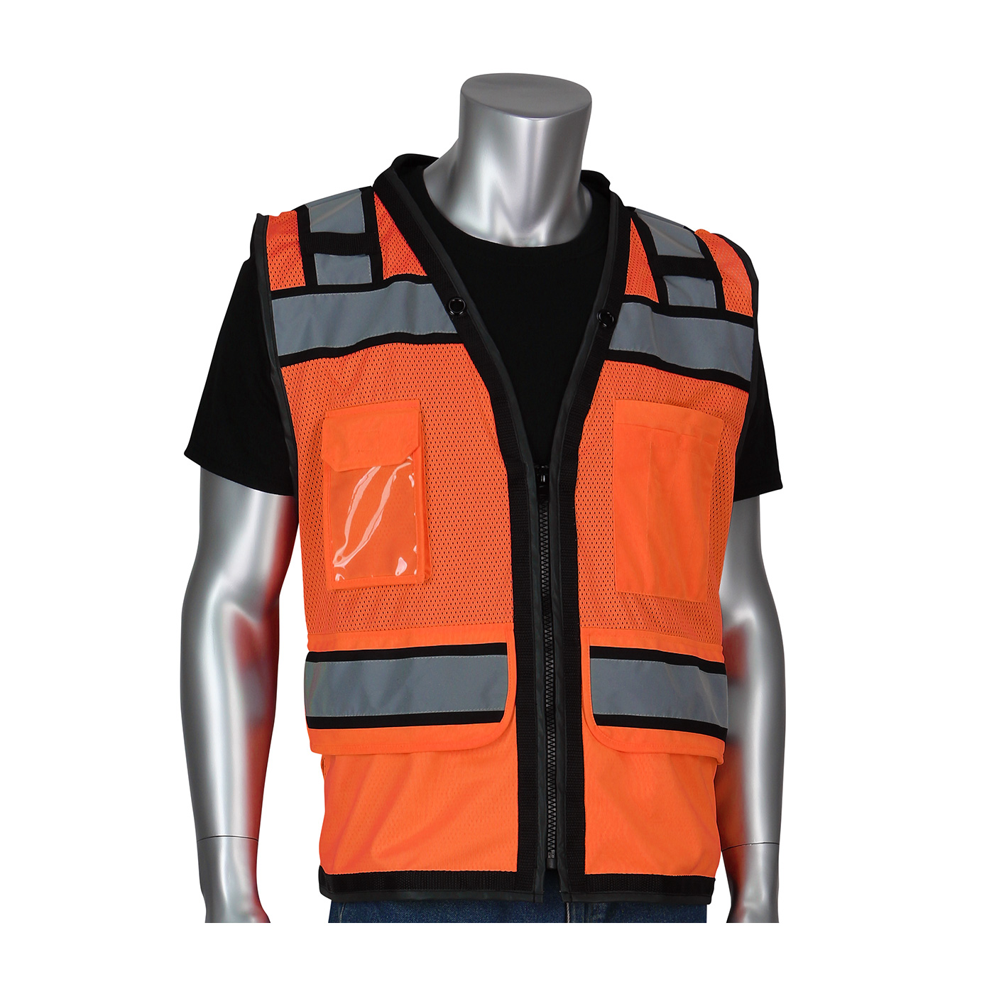 ANSI TYPE R CLASS 2 BLACK TWO-TONE ELEVEN POCKET TECH-READY MESH SURVEYORS VEST WITH "D" RING ACCESS