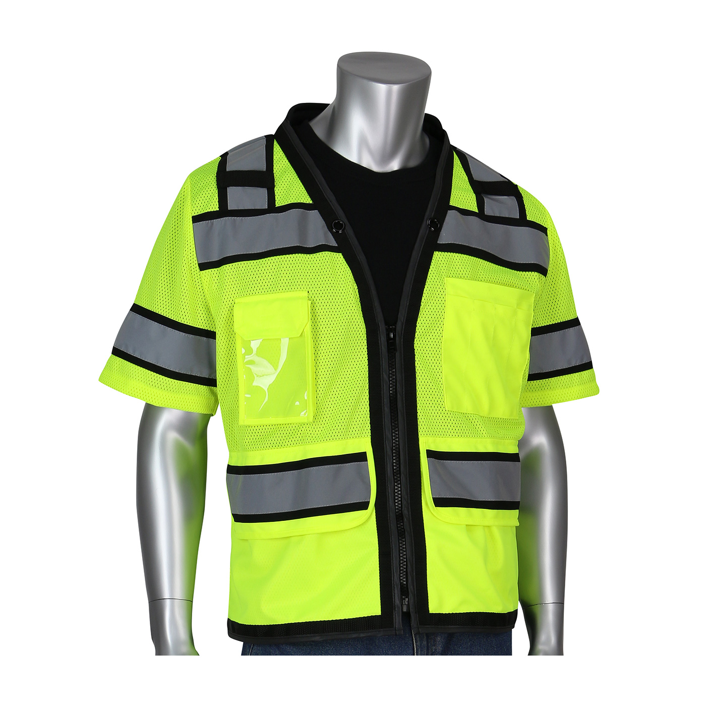 ANSI TYPE R CLASS 3 BLACK TWO-TONE ELEVEN POCKET TECH-READY MESH SURVEYORS VEST WITH "D" RING ACCESS