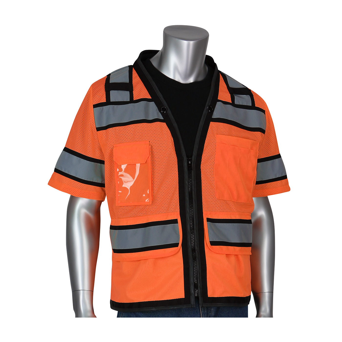 ANSI TYPE R CLASS 3 BLACK TWO-TONE ELEVEN POCKET TECH-READY MESH SURVEYORS VEST WITH "D" RING ACCESS