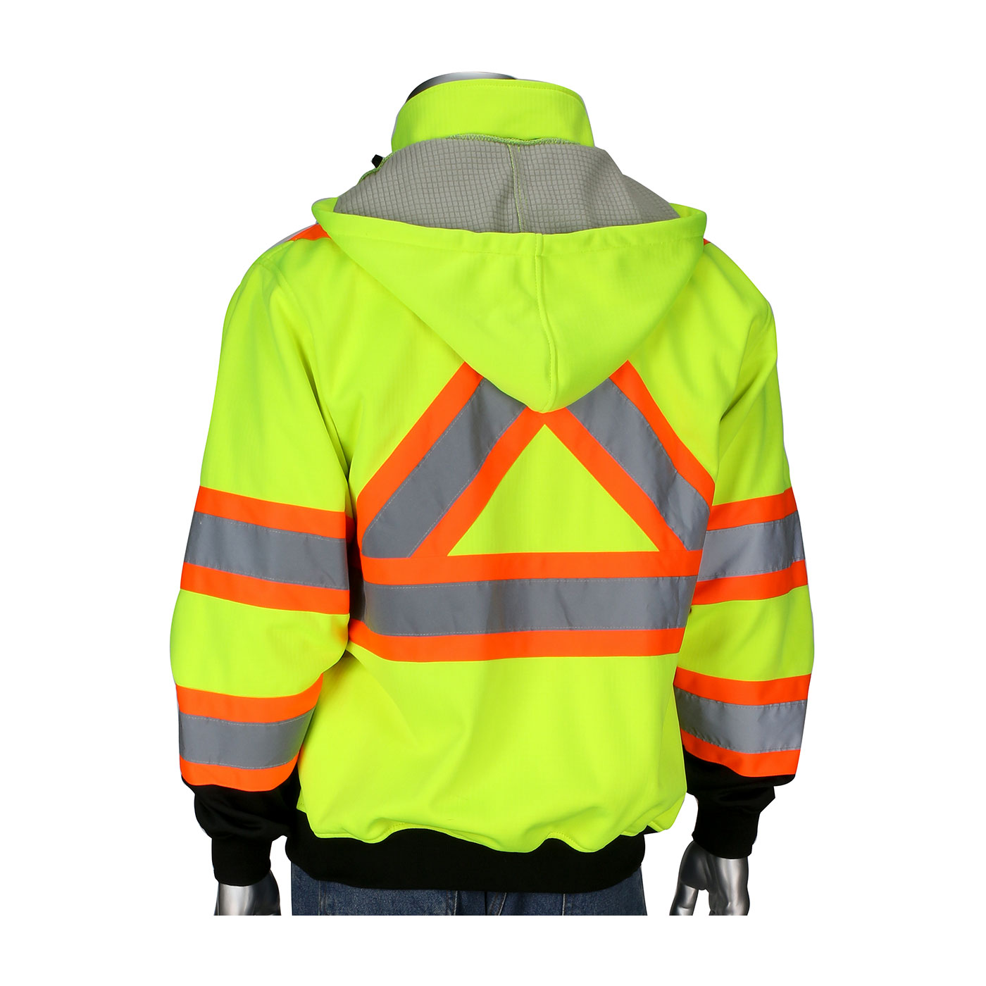 ANSI TYPE R CLASS 3 AND CAN/CSA Z96 TWO-TONE X-BACK FULL ZIP GRID FLEECE SWEATSHIRT WITH BLACK BOTTOM