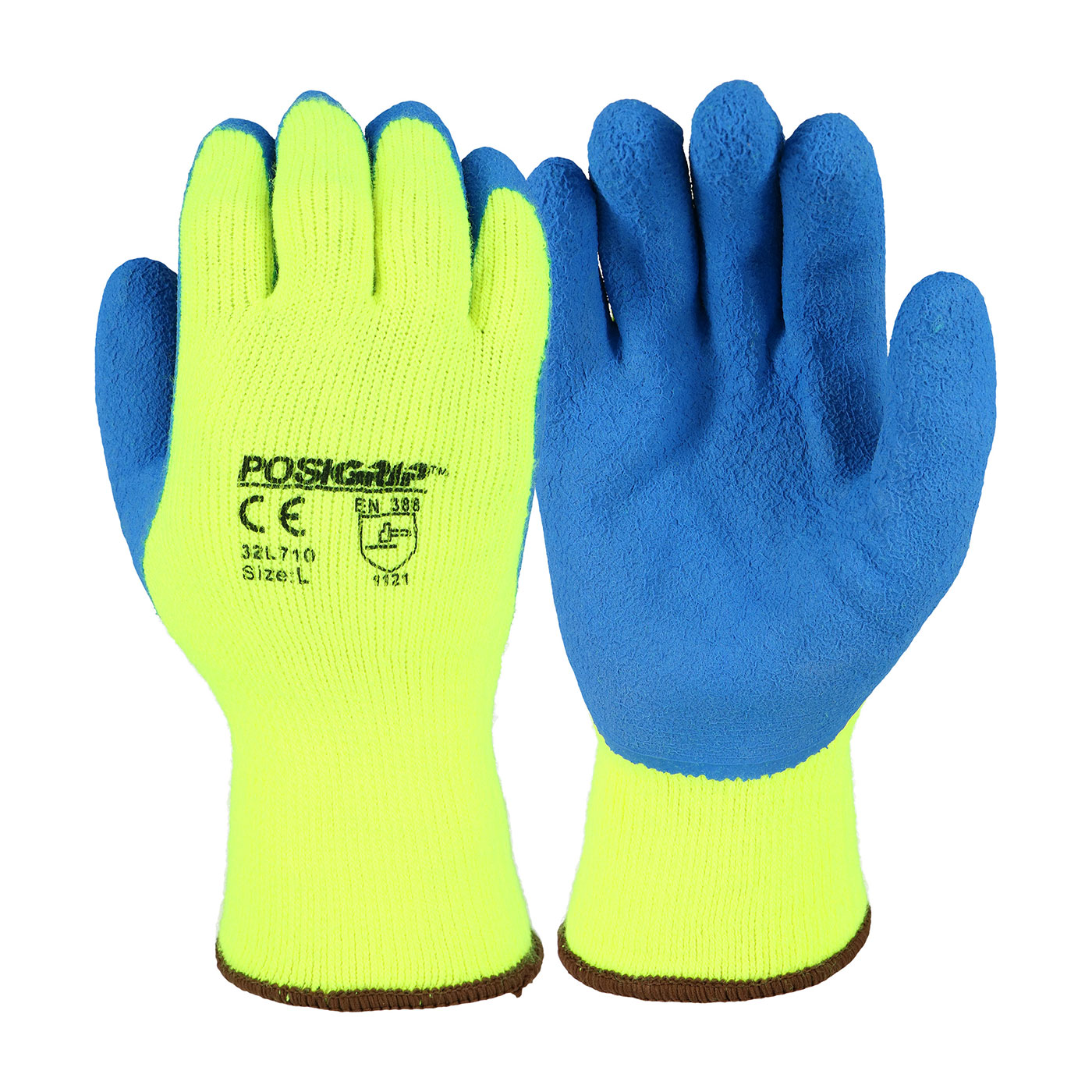 HI-VIS SEAMLESS KNIT ACRYLIC GLOVE WITH LATEX COATED CRINKLE GRIP ON PALM & FINGERS