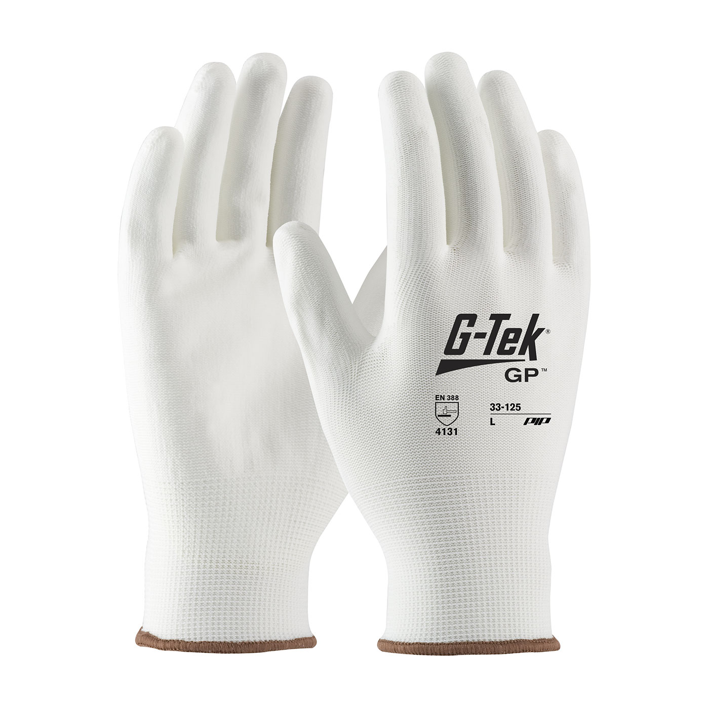 SEAMLESS KNIT NYLON GLOVE WITH POLYURETHANE COATED FLAT GRIP ON PALM & FINGERS