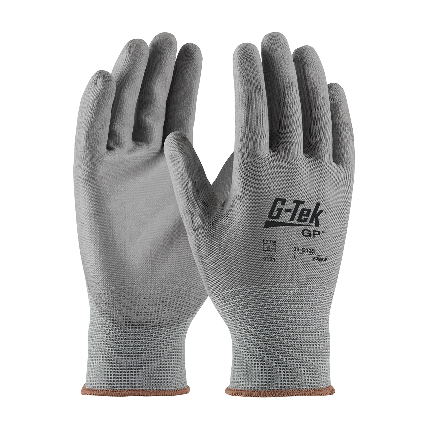 SEAMLESS KNIT NYLON GLOVE WITH POLYURETHANE COATED FLAT GRIP ON PALM & FINGERS