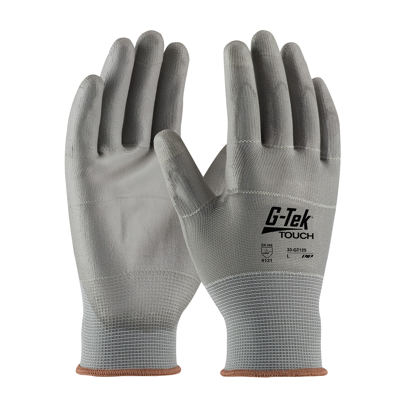 SEAMLESS KNIT NYLON / POLYESTER GLOVE WITH POLYURETHANE COATED FLAT GRIP ON PALM & FINGERS - TOUCHSCREEN COMPATIBLE