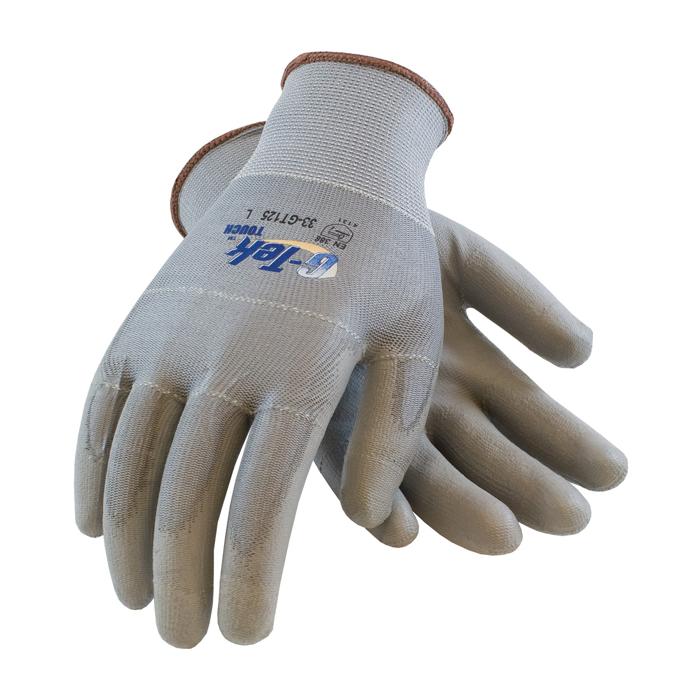 SEAMLESS KNIT NYLON / POLYESTER GLOVE WITH POLYURETHANE COATED FLAT GRIP ON PALM & FINGERS - TOUCHSCREEN COMPATIBLE