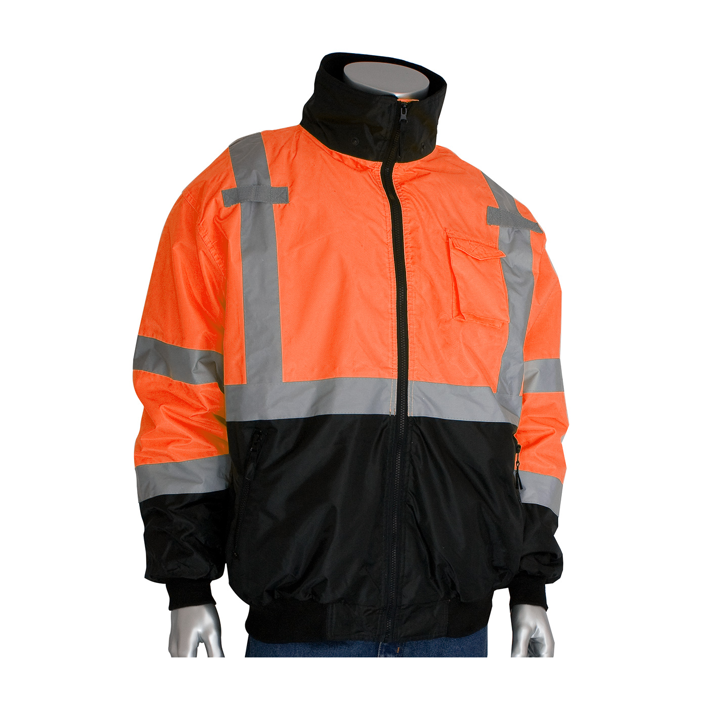 ANSI TYPE R CLASS 3 VALUE BLACK BOTTOM BOMBER JACKET WITH ZIP-OUT FLEECE LINER