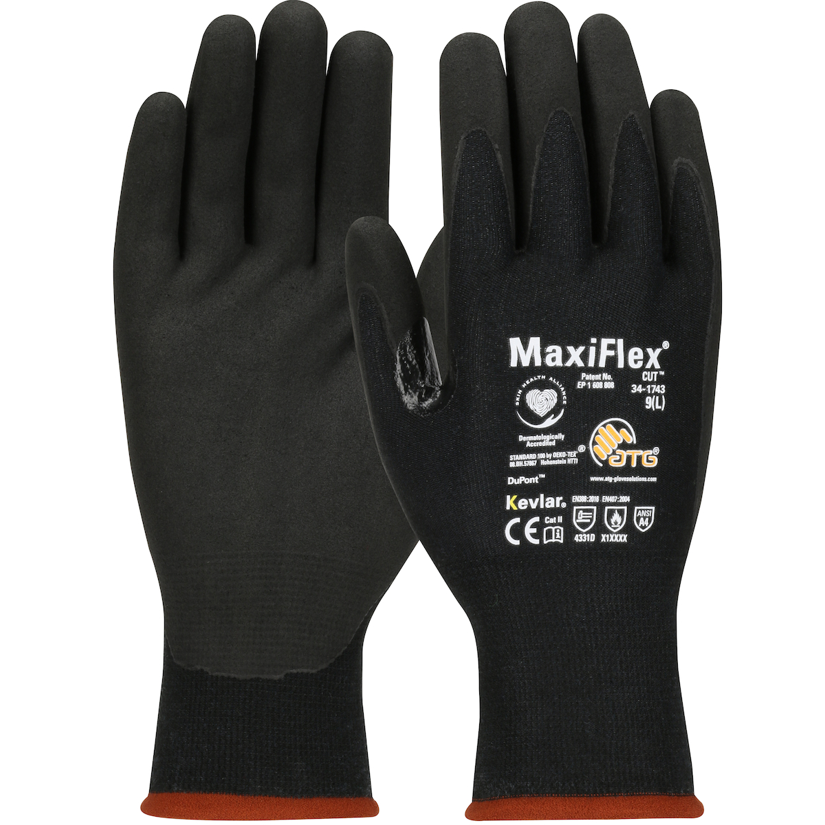 MAXIFLEX® CUT™ SEAMLESS KNIT KEVLAR® GLOVE WITH BLACK MICROFOAM NITRILE COATING - PALM & FINGERTIPS