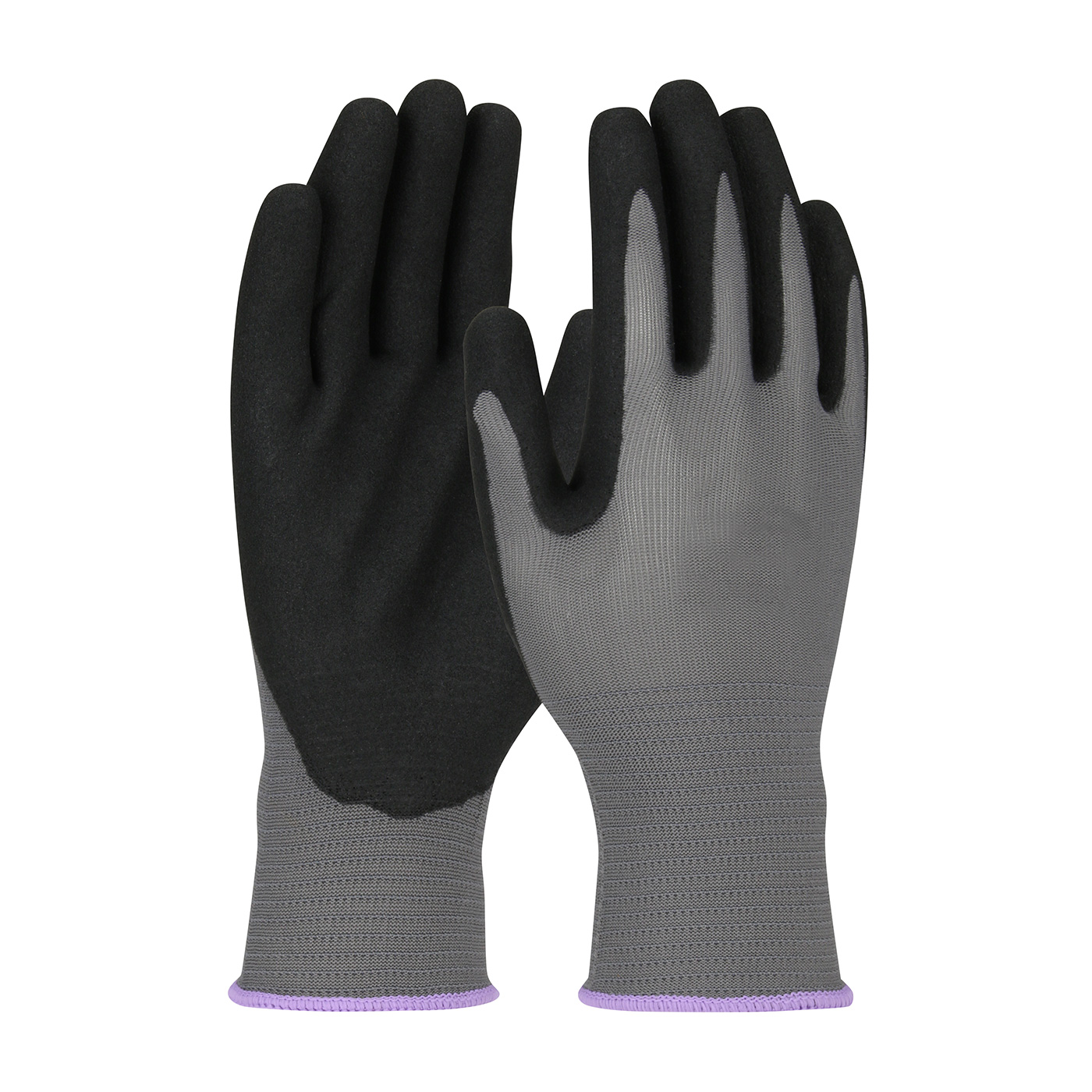 SEAMLESS KNIT POLYESTER GLOVE WITH NITRILE COATED MICROSURFACE GRIP ON PALM & FINGERS - 13 GAUGE