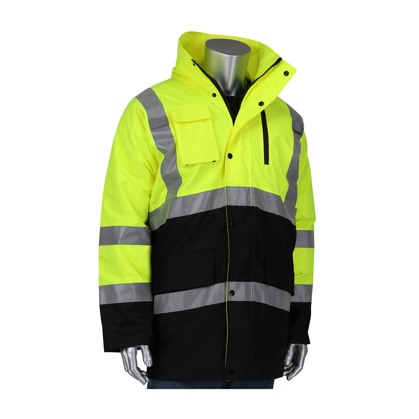 ANSI TYPE R CLASS 3 BLACK BOTTOM COAT WITH BUILT-IN QUILTED INSULATION