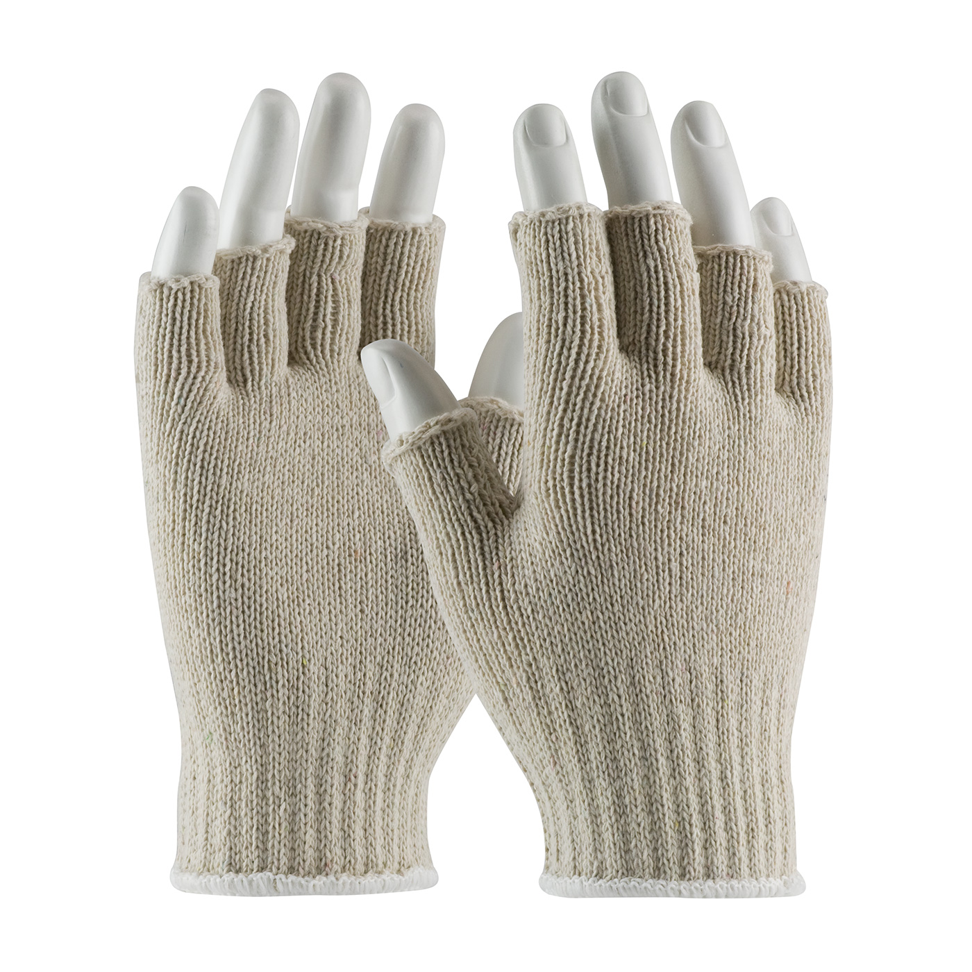 MEDIUM WEIGHT SEAMLESS KNIT COTTON/POLYESTER GLOVE - NATURAL WITH HALF-FINGER