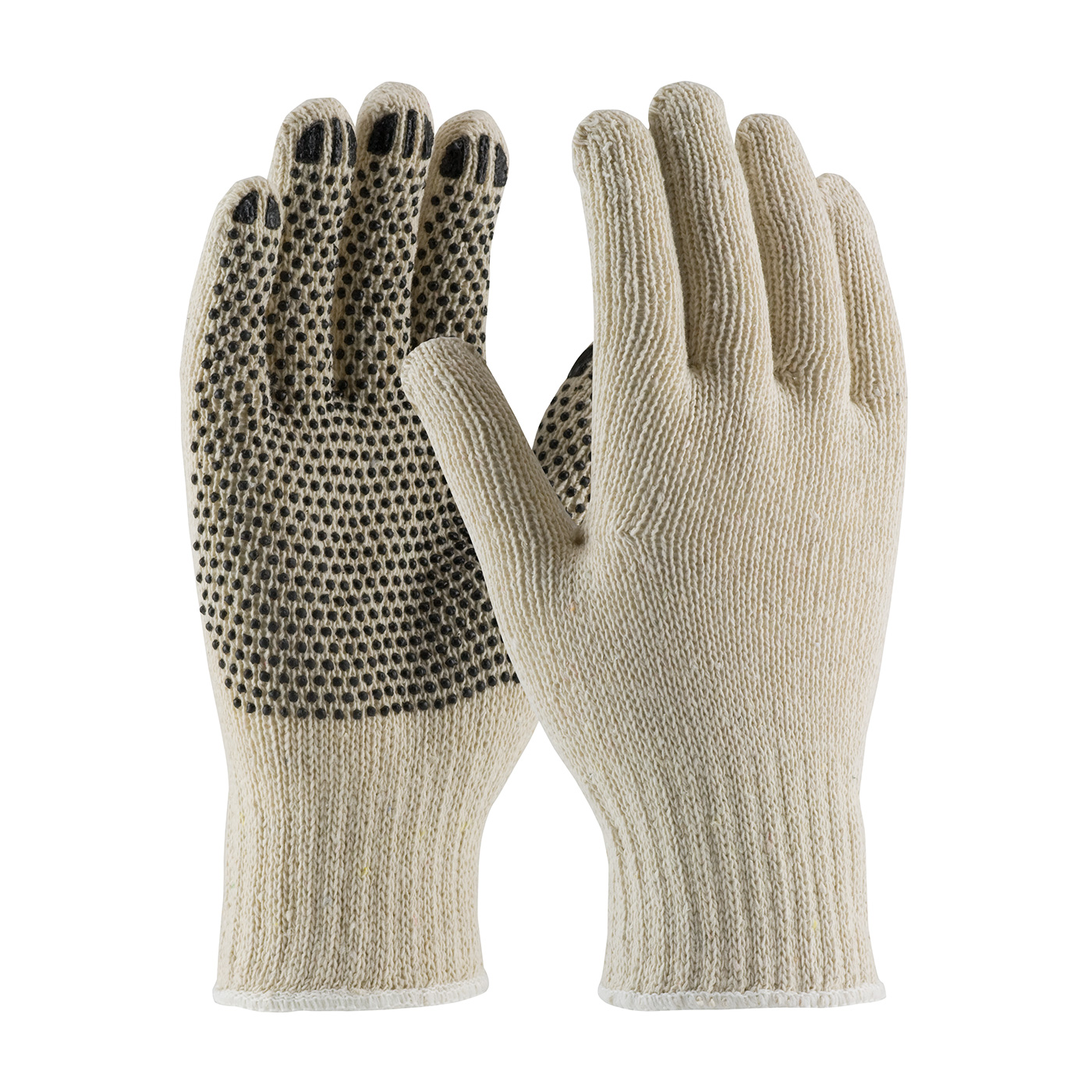 REGULAR WEIGHT SEAMLESS KNIT COTTON/POLYESTER GLOVE WITH PVC DOTTED GRIP