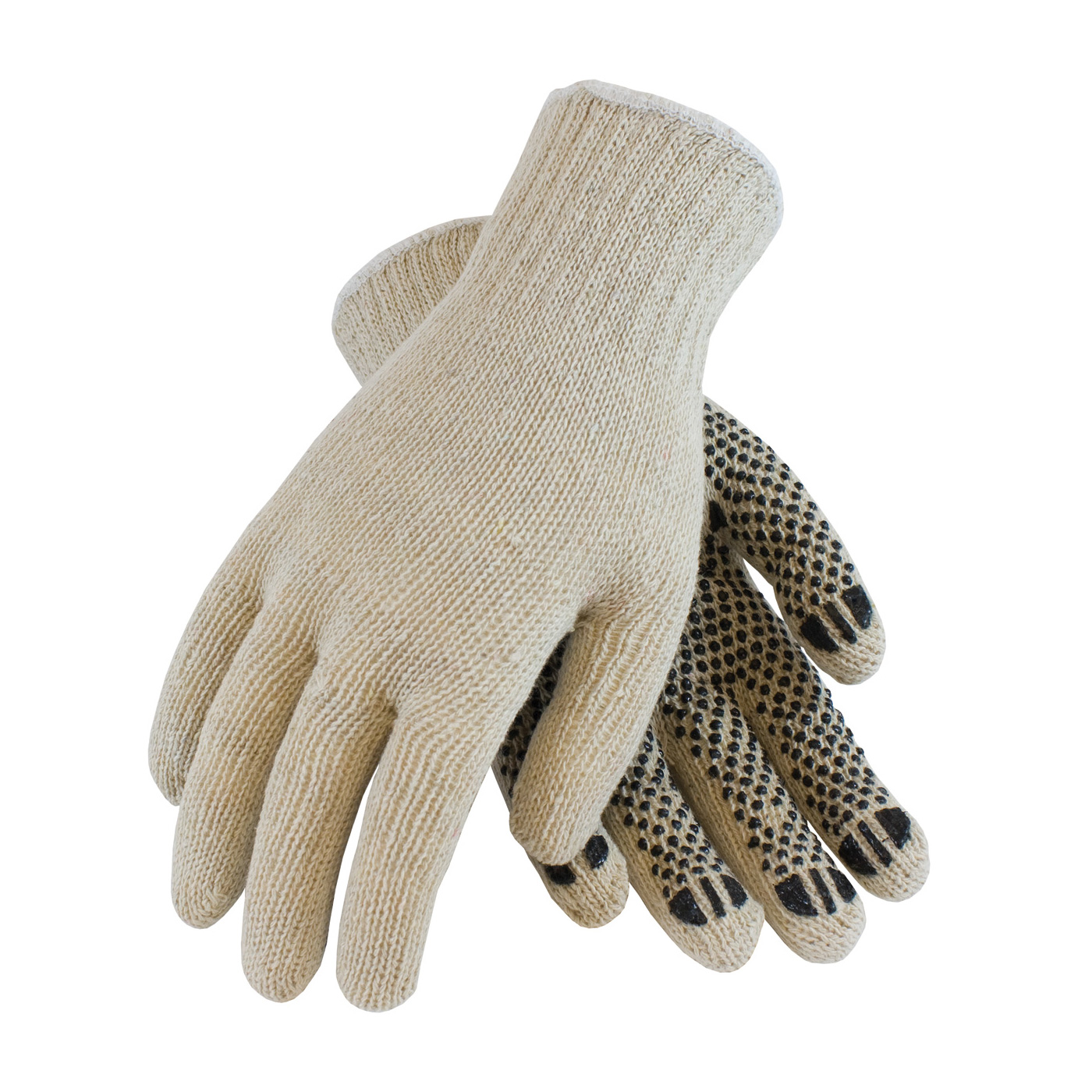 REGULAR WEIGHT SEAMLESS KNIT COTTON/POLYESTER GLOVE WITH PVC DOTTED GRIP