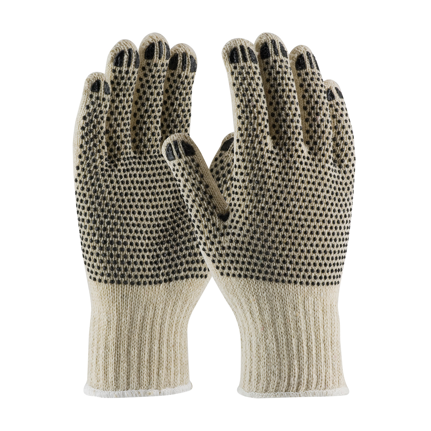 MEDIUM WEIGHT SEAMLESS KNIT COTTON/POLYESTER GLOVE WITH PVC DOTTED GRIP - DOUBLE-SIDED