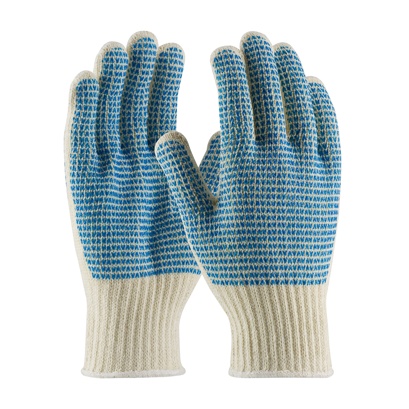 HEAVY WEIGHT SEAMLESS KNIT COTTON/POLYESTER GLOVE WITH PVC "V" PATTERN GRIP - DOUBLE-SIDED