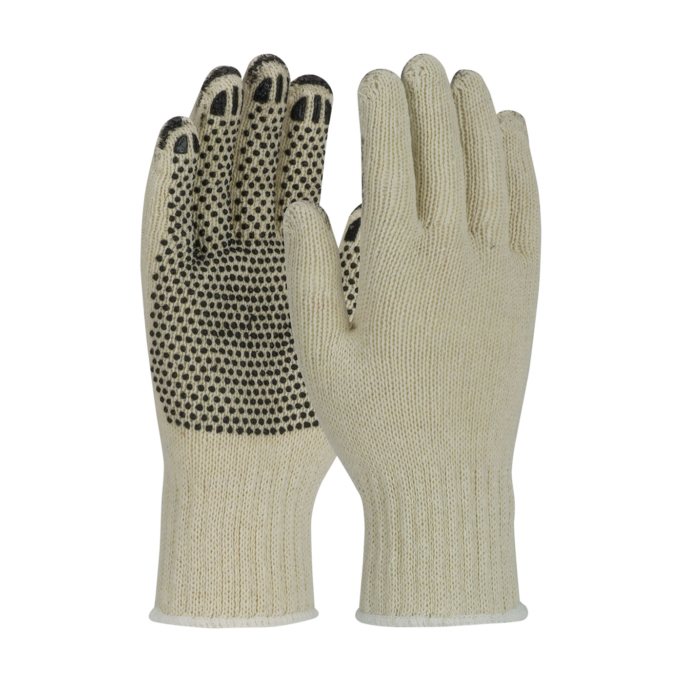HEAVY WEIGHT SEAMLESS KNIT COTTON/POLYESTER GLOVE WITH PVC DOTTED GRIP - COATED FINGERTIPS