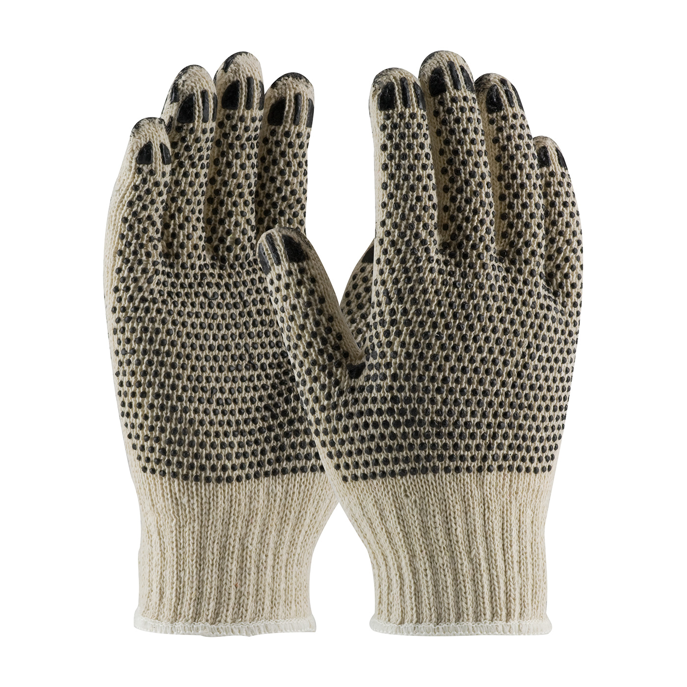 HEAVY WEIGHT SEAMLESS KNIT COTTON/POLYESTER GLOVE WITH PVC DOTTED GRIP - DOUBLE-SIDED W/ COATED FINGERTIPS