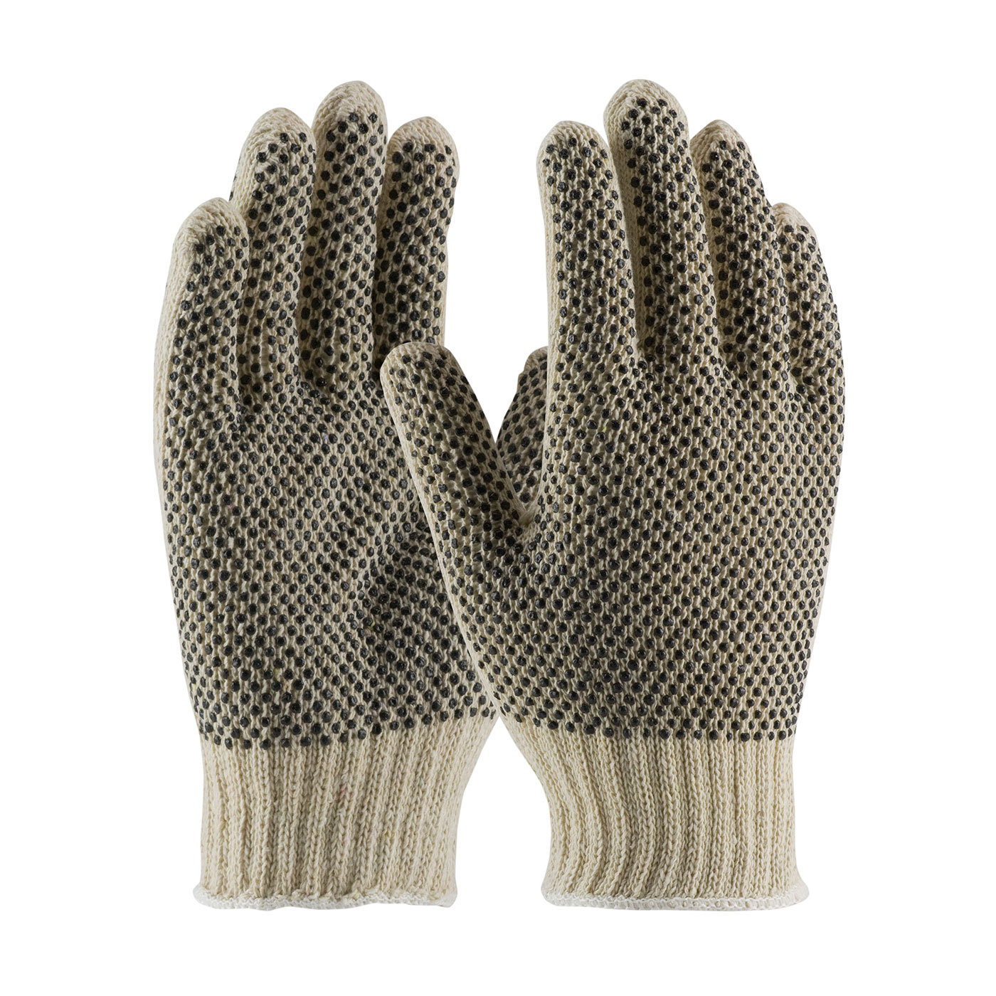 SEAMLESS KNIT COTTON / POLYESTER GLOVE WITH DOUBLE-SIDED PVC DENSE DOT GRIP - 7 GAUGE