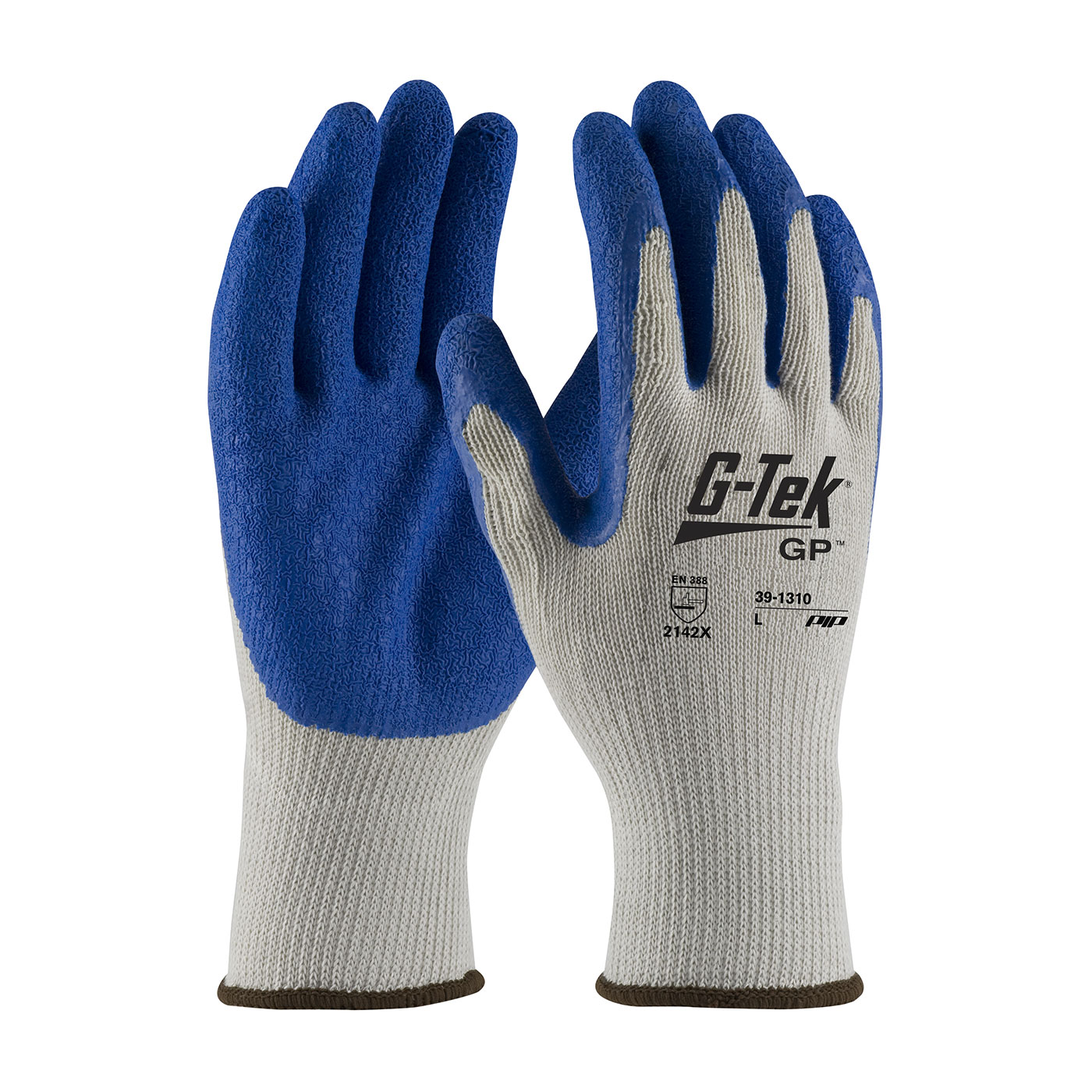 SEAMLESS KNIT COTTON / POLYESTER GLOVE WITH LATEX COATED CRINKLE GRIP ON PALM & FINGERS - ECONOMY GRADE