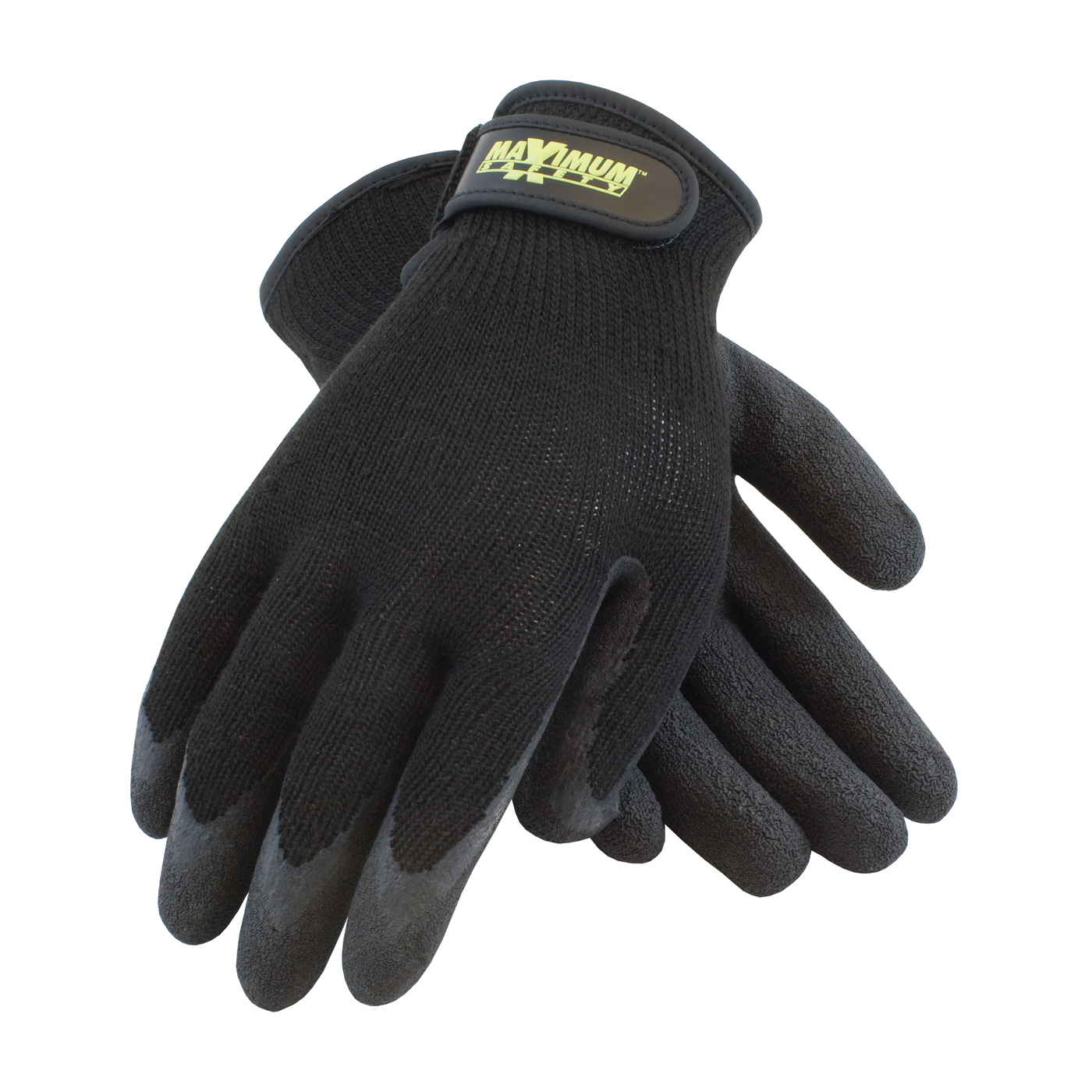 SEAMLESS KNIT COTTON / POLYESTER GLOVE WITH LATEX COATED CRINKLE GRIP ON PALM & FINGERS - HOOK & LOOP CLOSURE