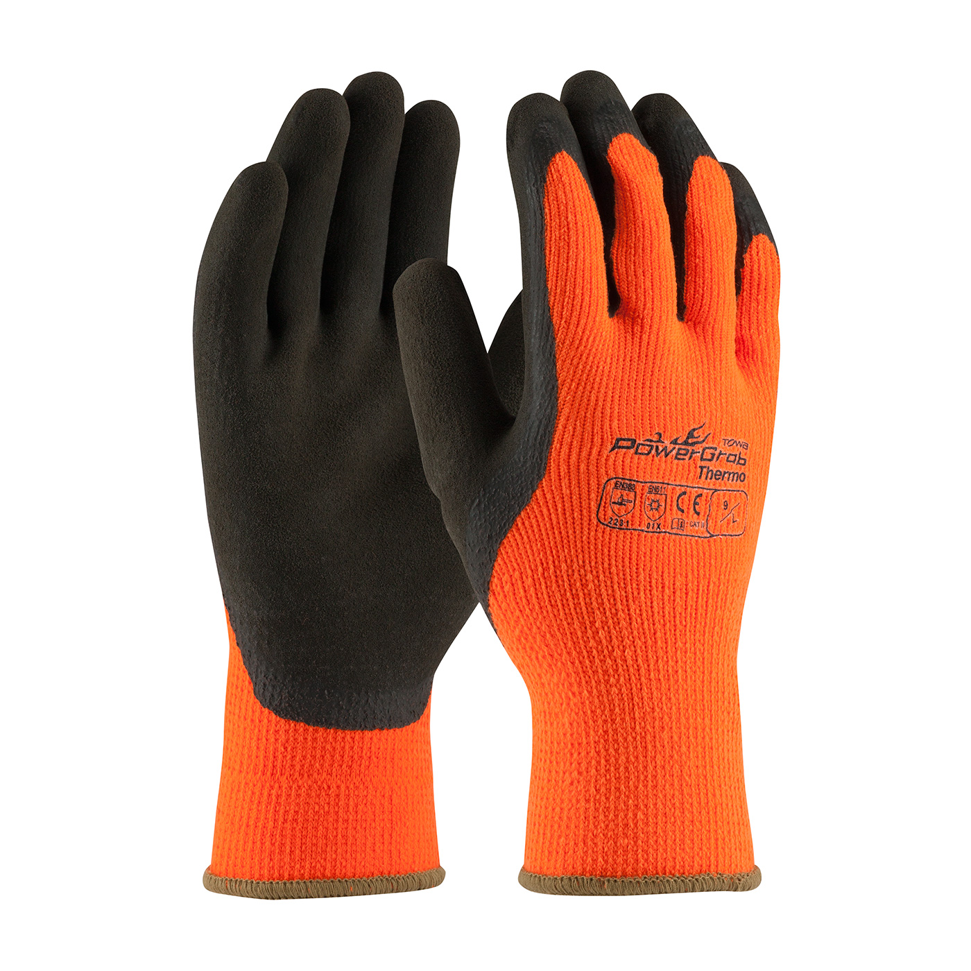 HI-VIS SEAMLESS KNIT ACRYLIC TERRY GLOVE WITH LATEX MICROFINISH GRIP ON PALM & FINGERS