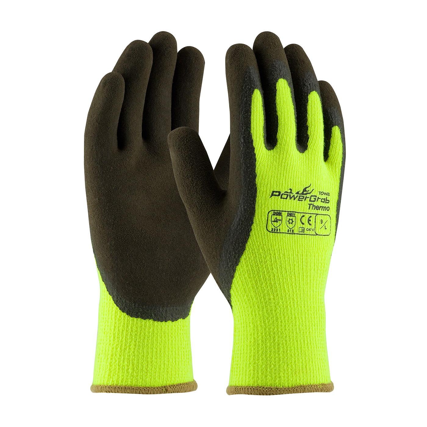 HI-VIS SEAMLESS KNIT ACRYLIC TERRY GLOVE WITH LATEX MICROFINISH GRIP ON PALM & FINGERS