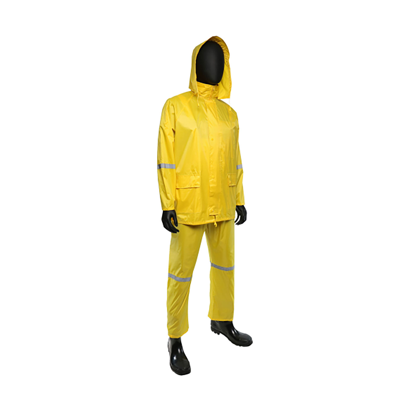THREE-PIECE RAIN SUIT WITH REFLECTIVE STRIPES - 0.18 MM