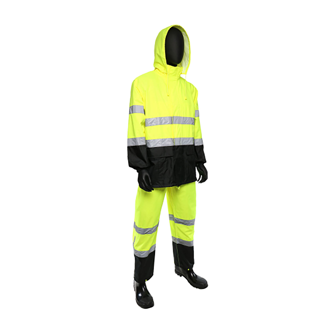 ANSI TYPE R CLASS 3 FR TREATED TWO-PIECE RAIN SUIT WITH BLACK BOTTOM