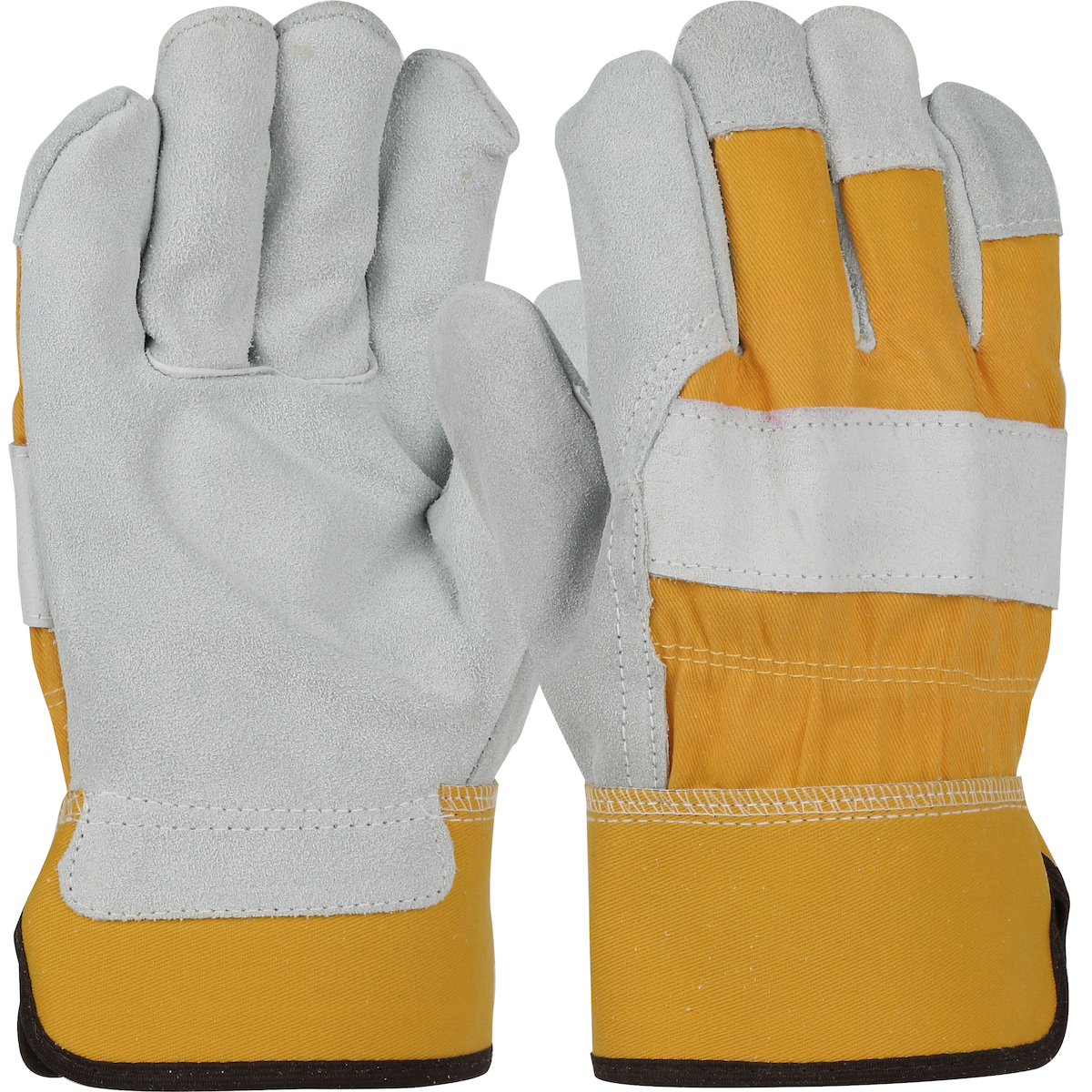 PREMIUM GRADE SPLIT COWHIDE LEATHER PALM GLOVE WITH FABRIC BACK - RUBBERIZED SAFETY CUFF