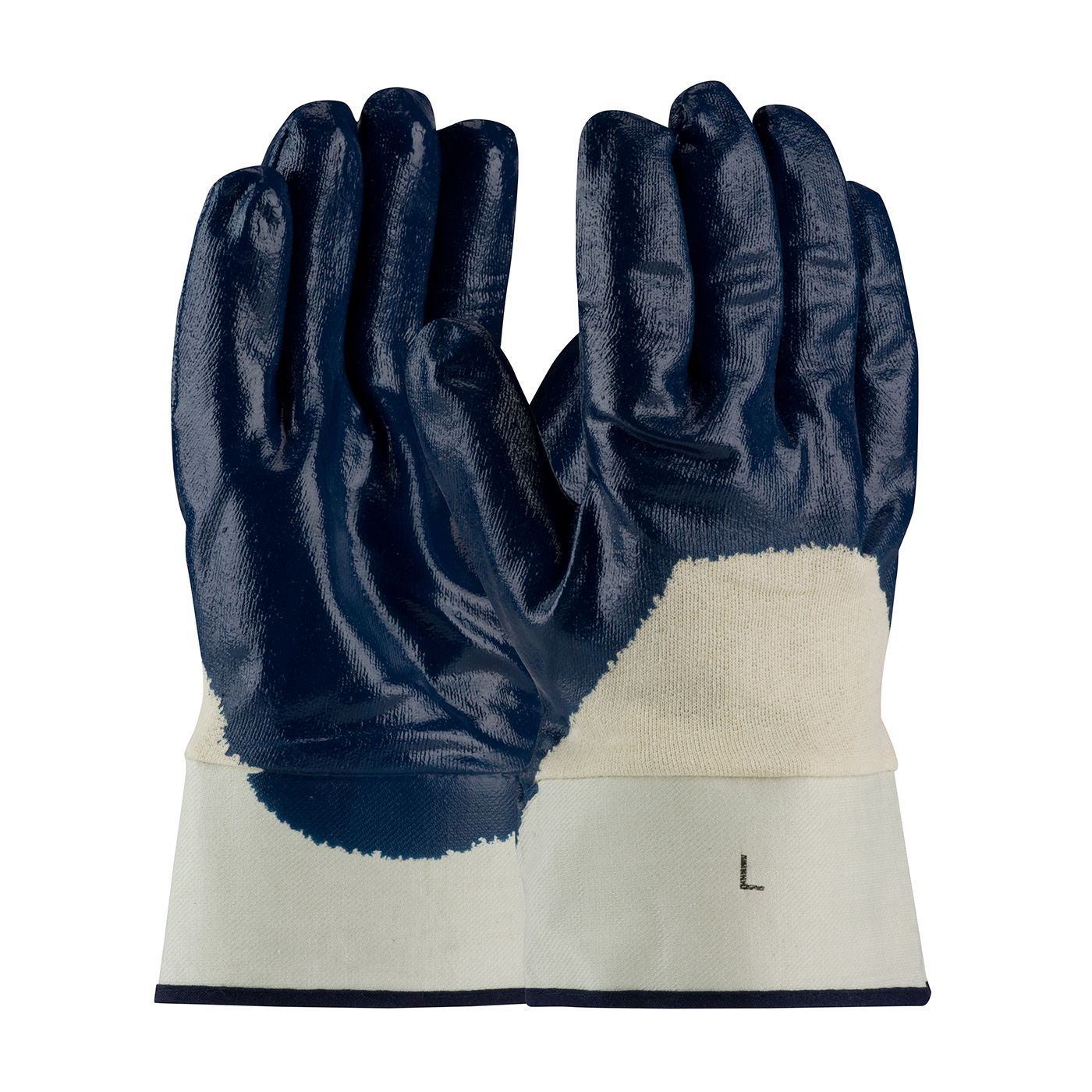 NITRILE DIPPED GLOVE WITH JERSEY LINER AND SMOOTH FINISH ON PALM, FINGERS & KNUCKLES - PLASTICIZED SAFETY CUFF