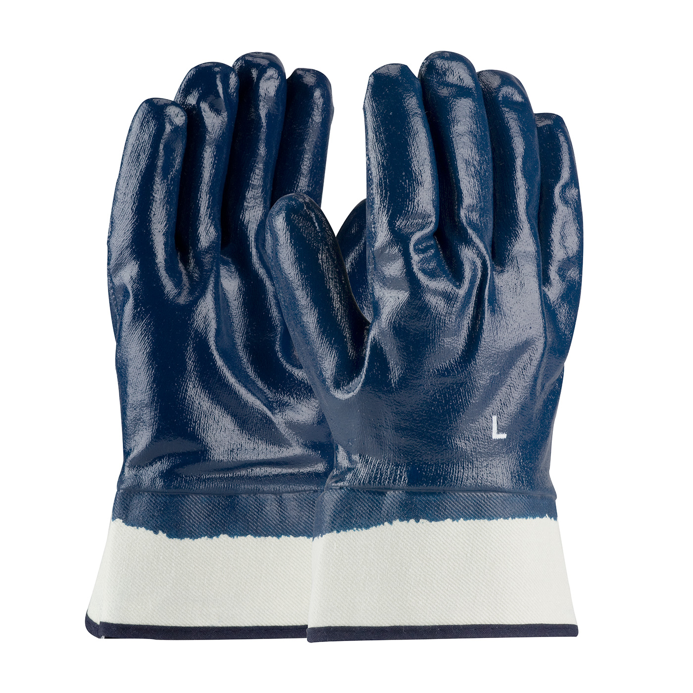 NITRILE DIPPED GLOVE WITH JERSEY LINER AND SMOOTH FINISH ON FULL HAND - PLASTICIZED SAFETY CUFF