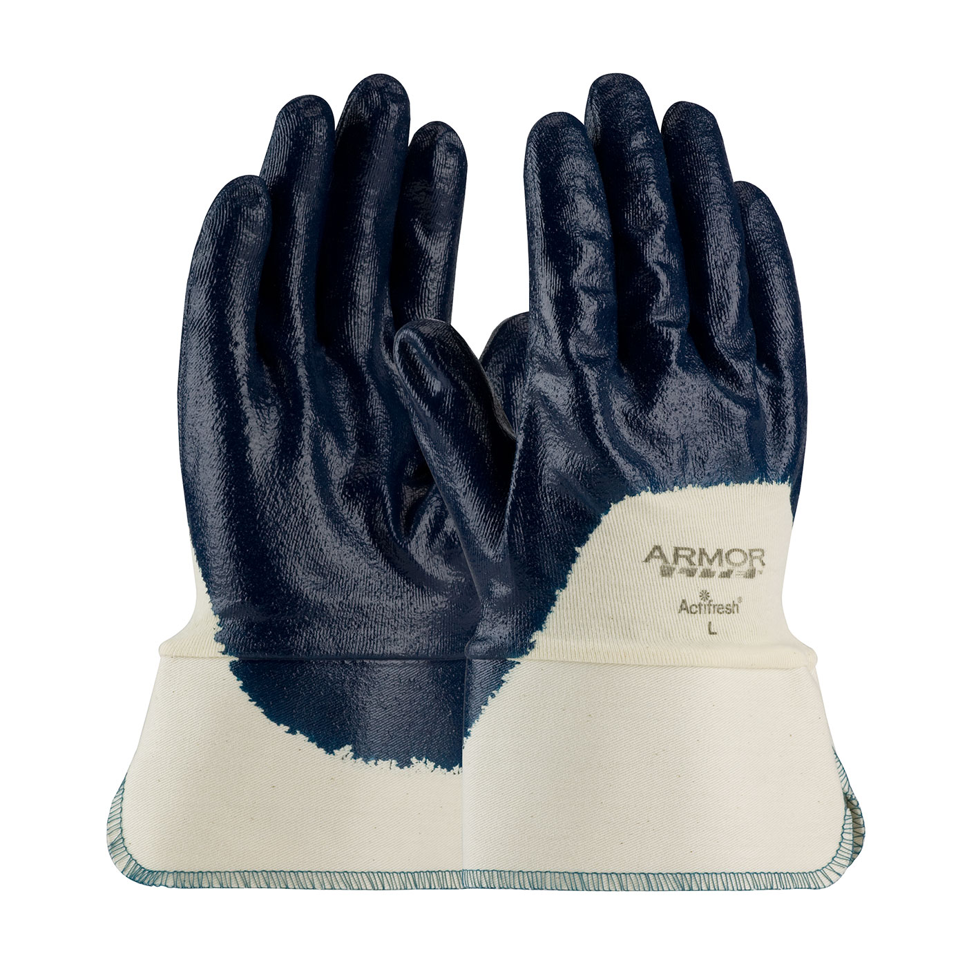 NITRILE DIPPED GLOVE WITH INTERLOCK LINER AND TEXTURED FINISH ON PALM, FINGERS & KNUCKLES - SAFETY CUFF