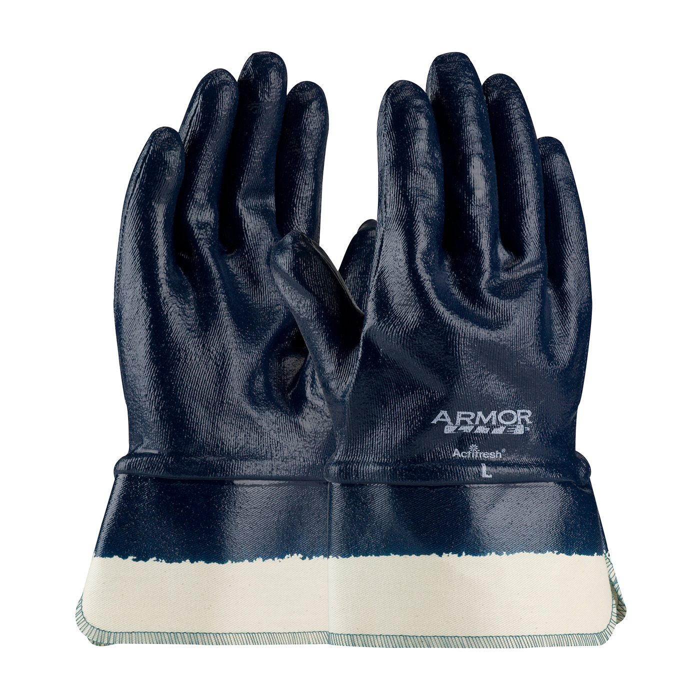 NITRILE DIPPED GLOVE WITH INTERLOCK LINER AND TEXTURED FINISH ON FULL HAND - SAFETY CUFF