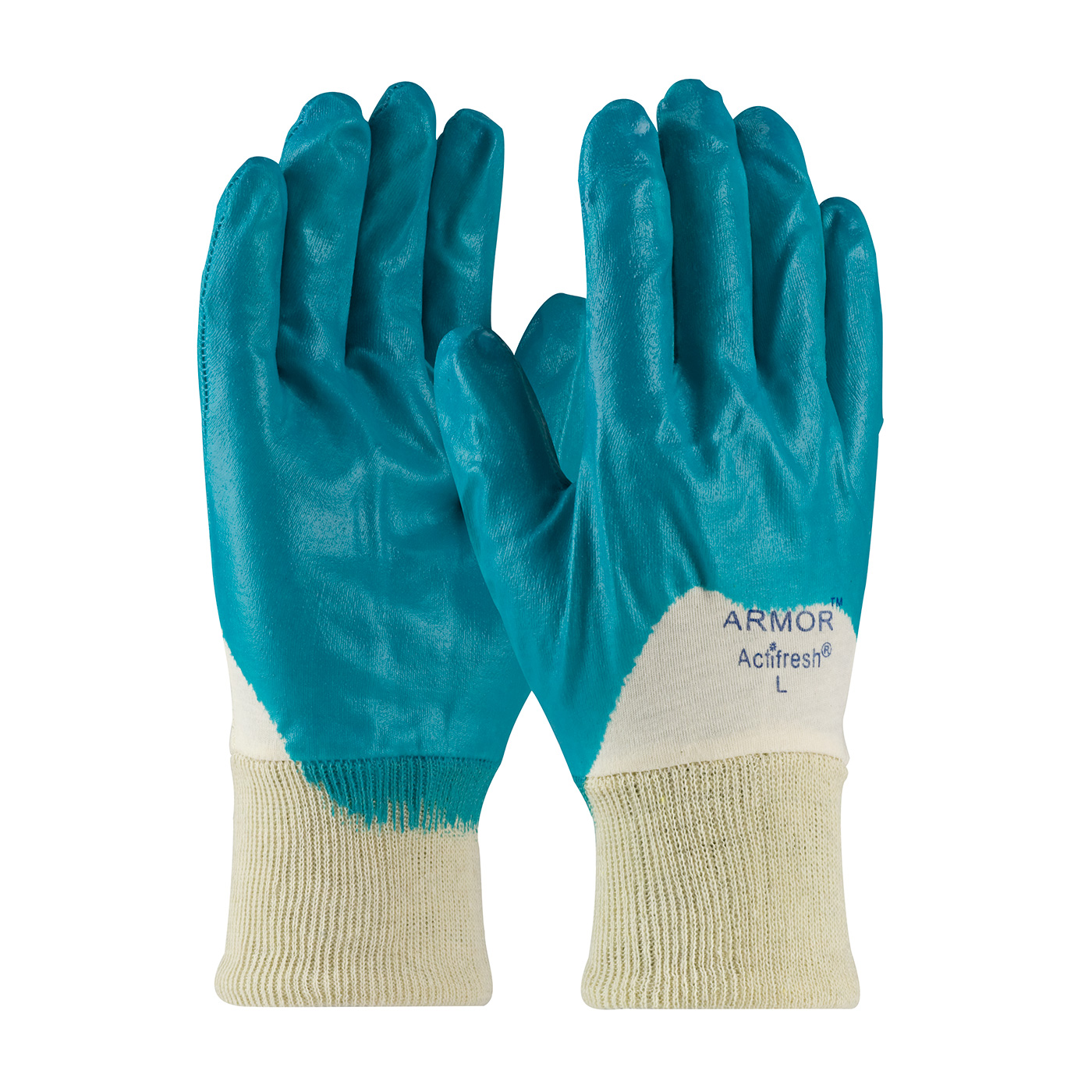 NITRILE DIPPED GLOVE WITH INTERLOCK LINER AND SMOOTH FINISH ON PALM, FINGERS & KNUCKLES - KNIT WRIST