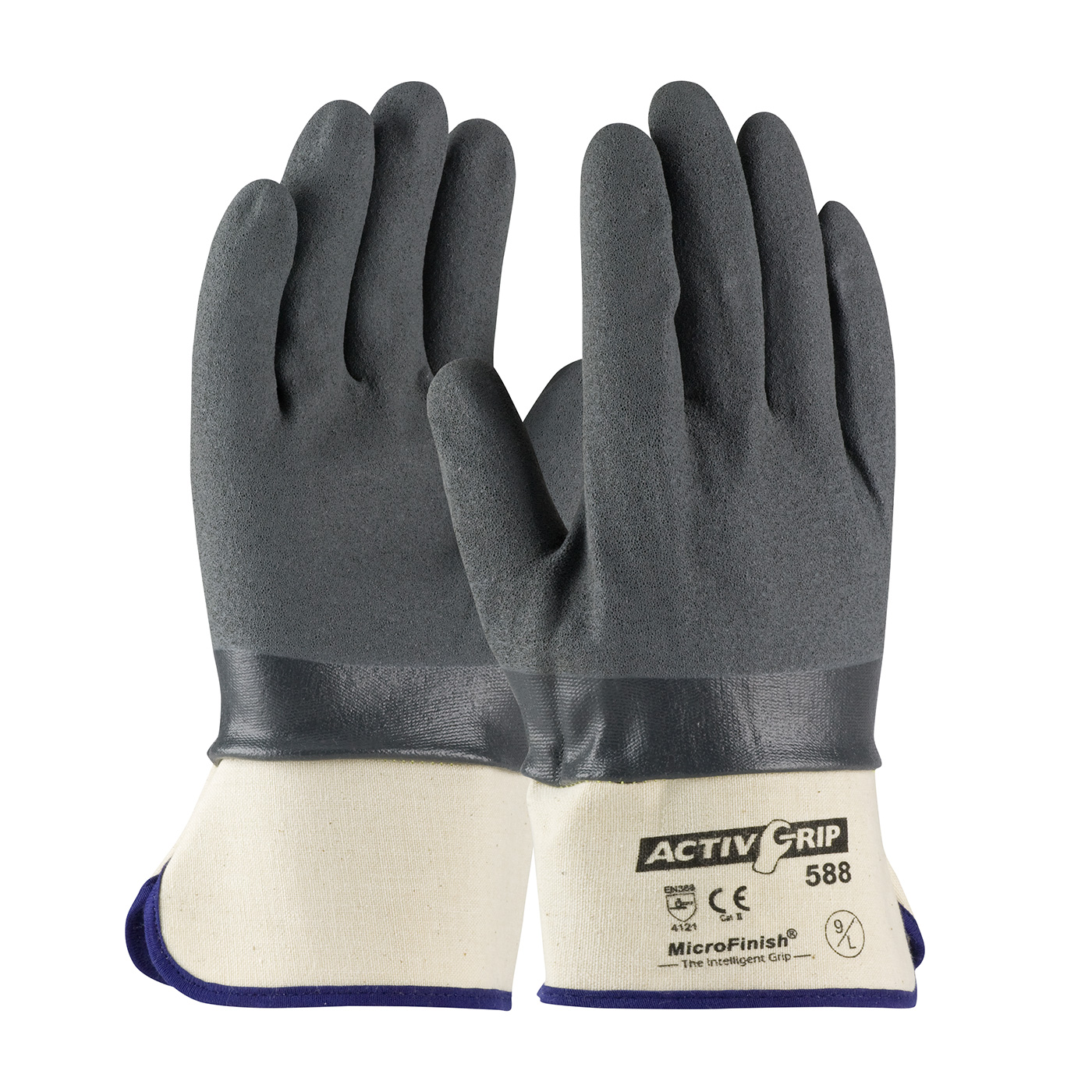 NITRILE COATED GLOVE WITH COTTON LINER AND MICROFINISH GRIP - SAFETY CUFF