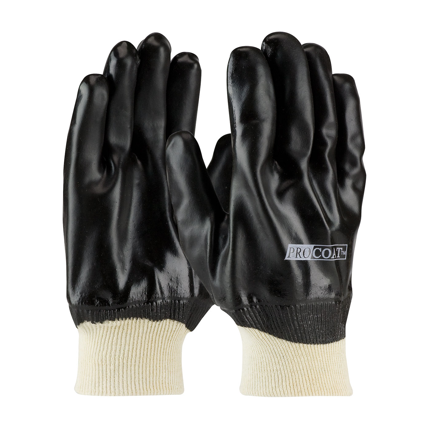 PVC DIPPED GLOVE WITH INTERLOCK LINER AND SMOOTH FINISH - KNITWRIST