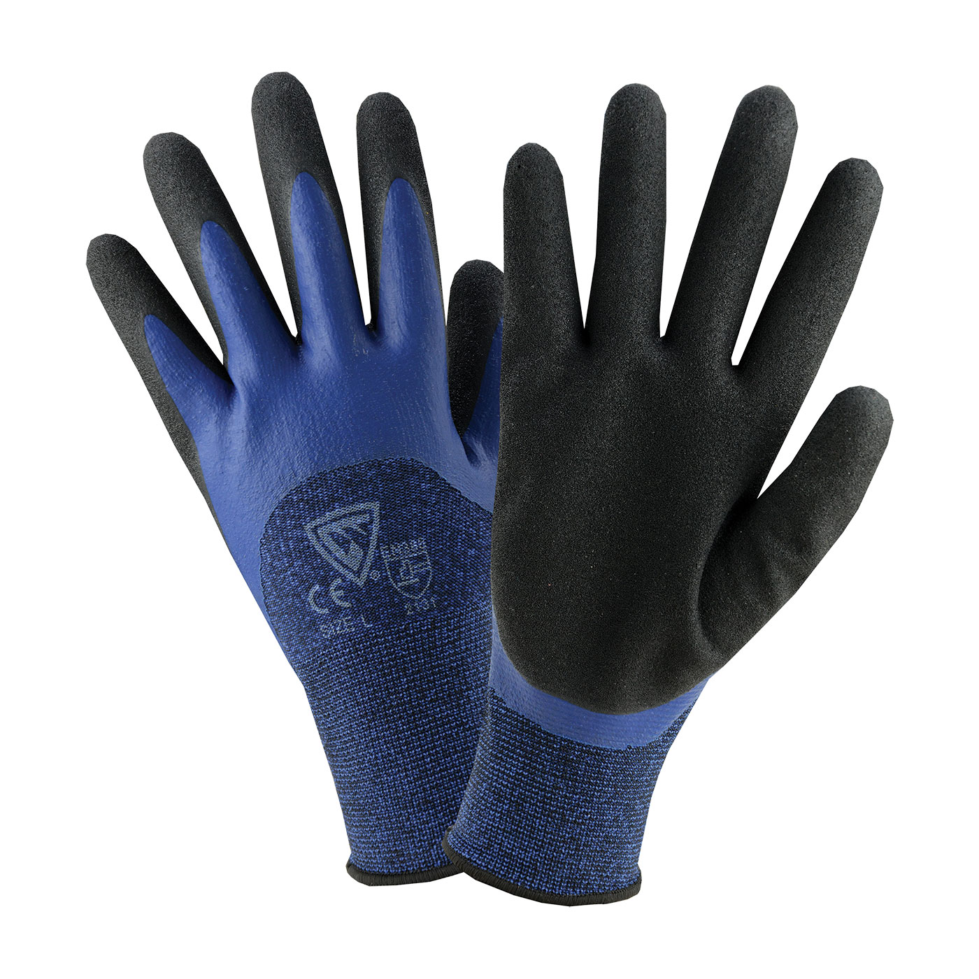 SEAMLESS KNIT POLYESTER GLOVE, 3/4 DIPPED WITH SANDY FOAM LATEX COATED GRIP ON PALM & FINGERS
