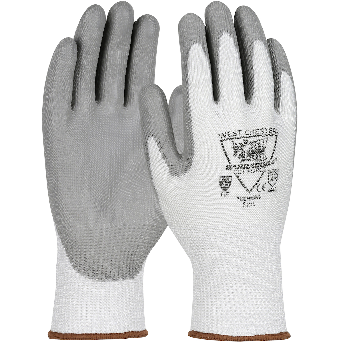 SEAMLESS KNIT HPPE BLENDED GLOVE WITH POLYURETHANE COATED FLAT GRIP ON PALM & FINGERS