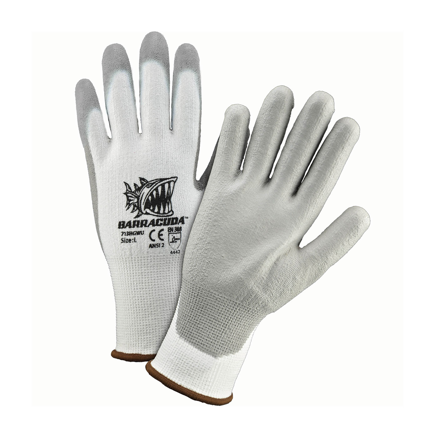 SEAMLESS KNIT HPPE BLENDED GLOVE WITH POLYURETHANE COATED FLAT GRIP ON PALM & FINGERS
