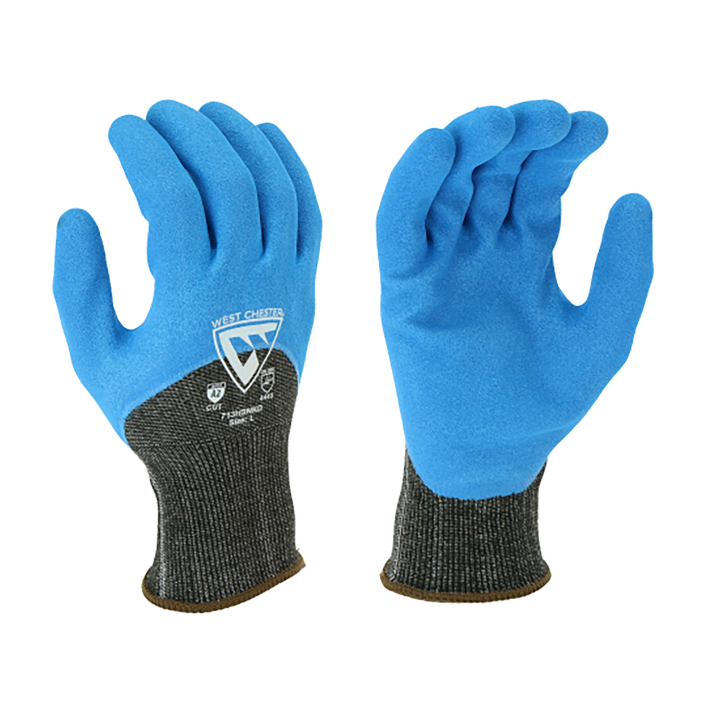 SEAMLESS KNIT HPPE BLENDED GLOVE WITH NITRILE COATED SANDY GRIP ON PALM, FINGERS & KNUCKLES