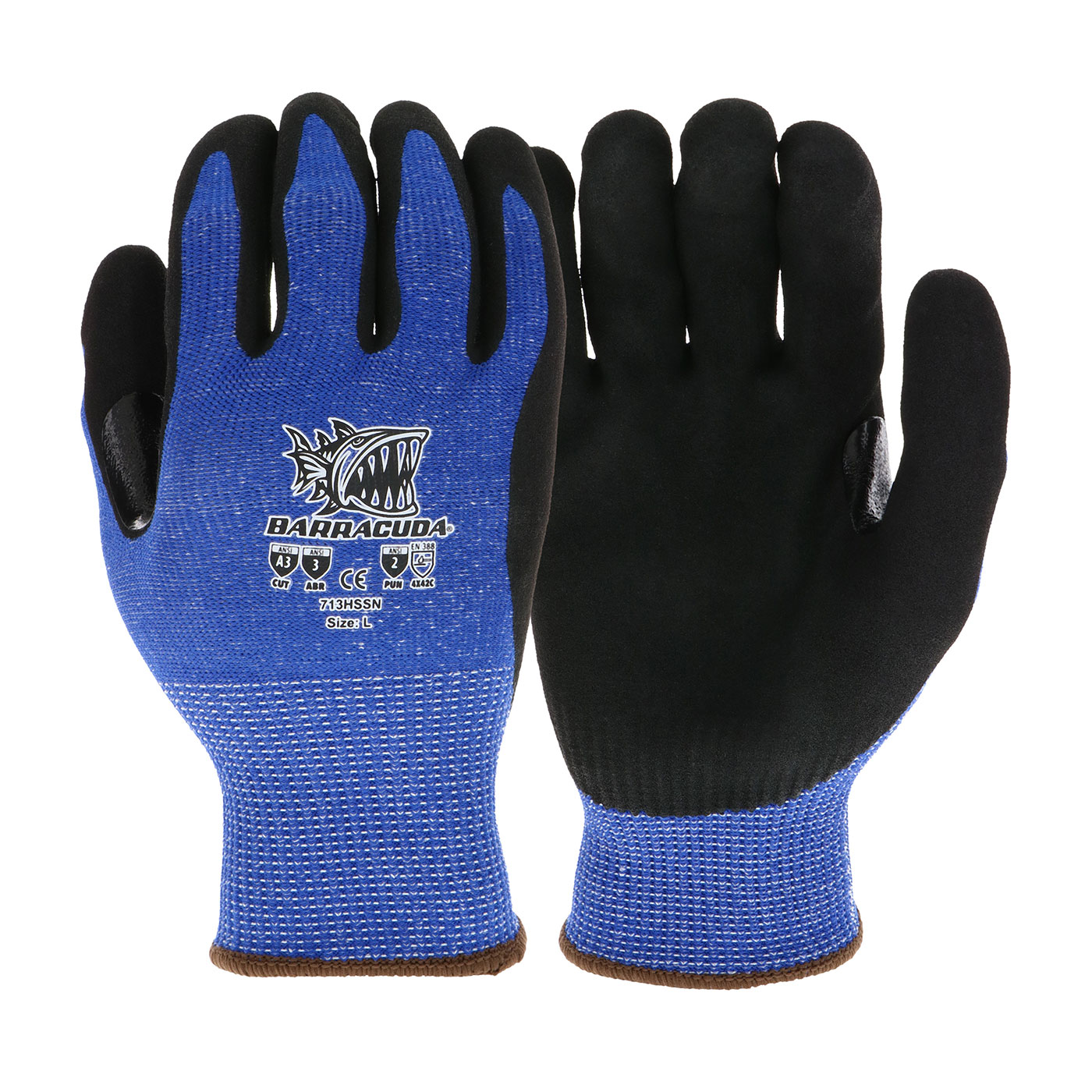 SEAMLESS KNIT HPPE BLENDED GLOVE WITH NITRILE COATED SANDY GRIP ON PALM & FINGERS  - TOUCHSCREEN COMPATIBLE