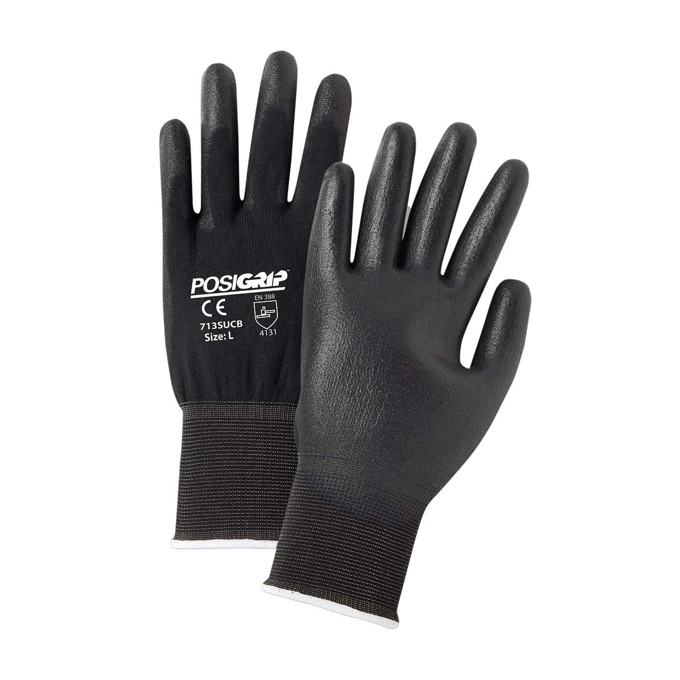 SEAMLESS KNIT NYLON GLOVE WITH POLYURETHANE COATED FLAT GRIP ON PALM & FINGERS