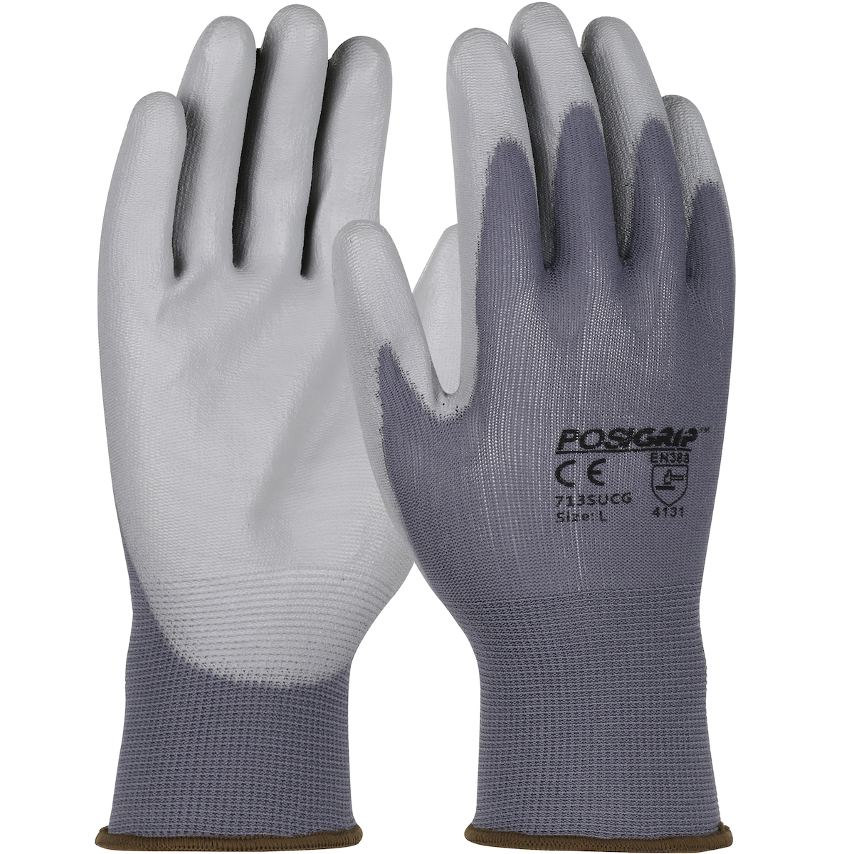 SEAMLESS KNIT NYLON GLOVE WITH POLYURETHANE COATED FLAT GRIP ON PALM & FINGERS
