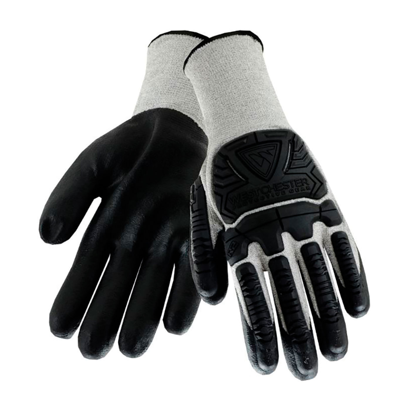 SEAMLESS KNIT HPPE BLENDED GLOVE WITH LOW-PROFILE IMPACT PROTECTION AND NITRILE COATED FOAM GRIP ON PALM & FINGERS