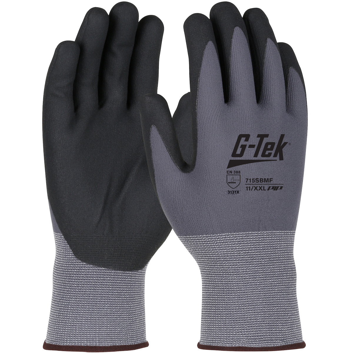 SEAMLESS KNIT NYLON GLOVE WITH NITRILE COATED FOAM GRIP ON PALM & FINGERTIPS