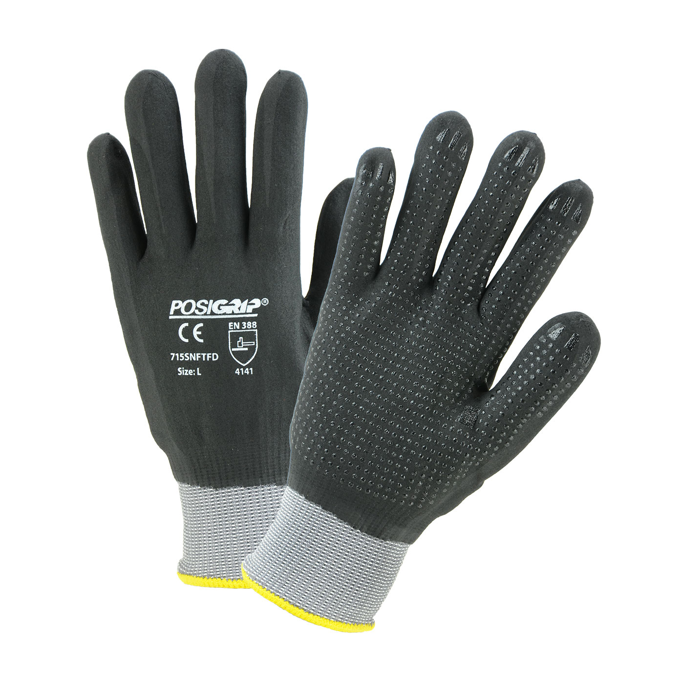 SEAMLESS KNIT NYLON GLOVE WITH NITRILE COATED FOAM GRIP ON FULL HAND - DOTTED PALM