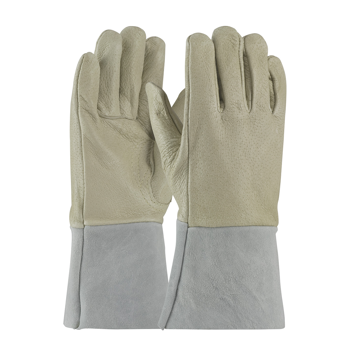 TOP GRAIN PIGSKIN LEATHER MIG TIG WELDER`S GLOVE WITH KEVLAR® STITCHING - SPLIT LEATHER GAUNTLET CUFF